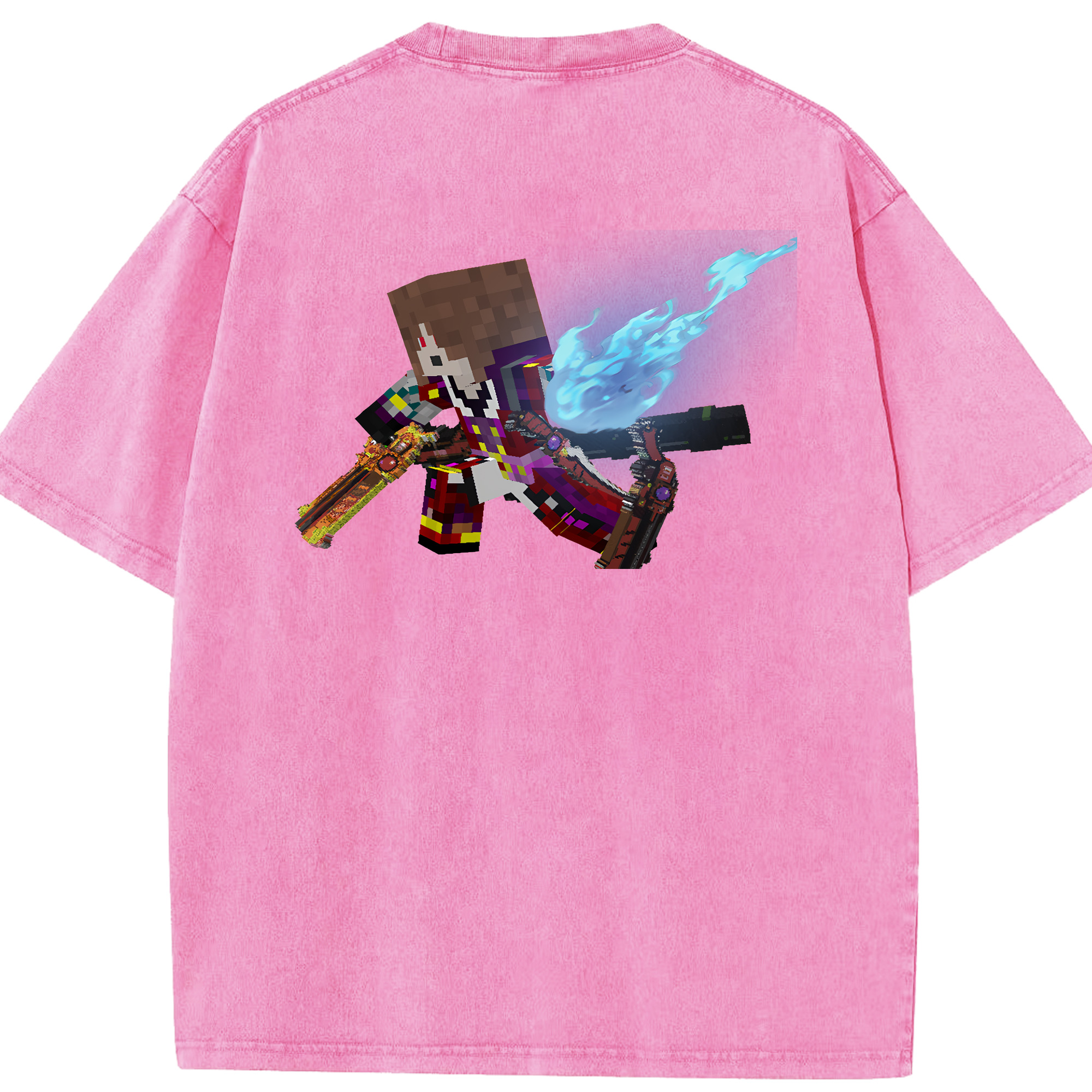 （画像用） マインクラフト ブロックの世界 Minecraft MC Block world 綿100% ヴィンテージ風 半袖Tシャツ（背面プリント）